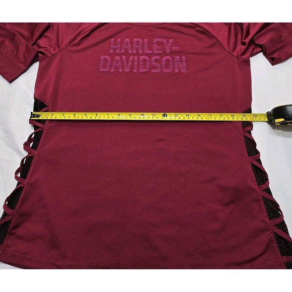 Harley Davidson Womens Performance/Activewear Long Sleeve XL Top Maroon Black - Picture 7 of 16